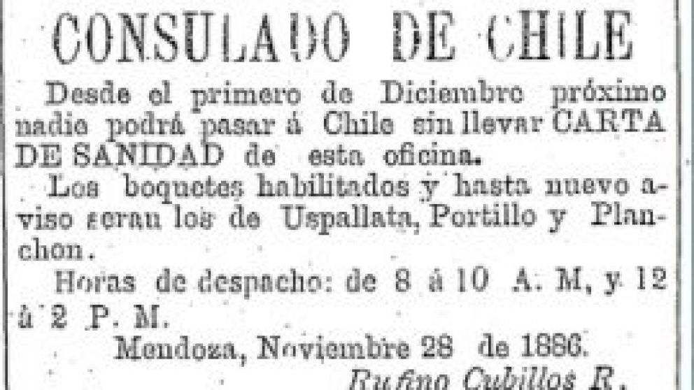 ? En 1886, Chile ya ped�a “pase sanitario” para ingresar a su territorio