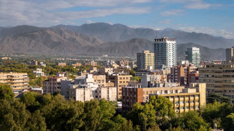 Aerial view of Mendoza City and Andes Mountains – Mendoza, Argentina