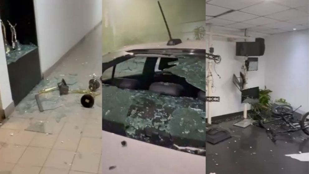 Parte de los destrozos en la sede de Canal 13 y el canal de noticias TN.