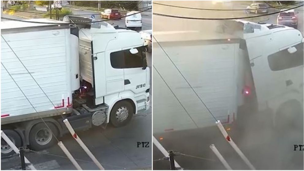 Camión con toneladas de queso cae en socavón en plena calle