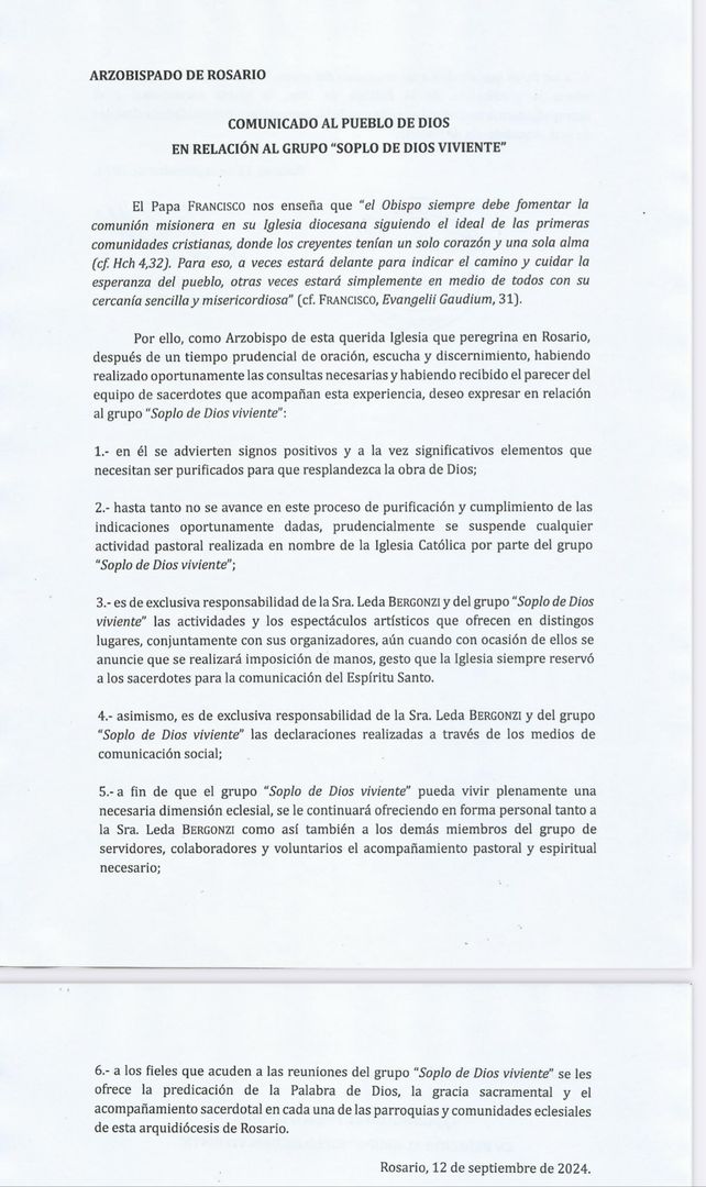El Arzobispado de Rosario cuestiona a Leda Bergonzi por la imposición de manos y los espectáculos pagos